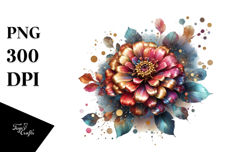 Abstract Golden Zinnia Watercolor | Sublimation | Clipart