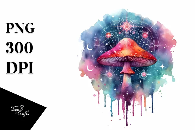 Magical Celestial Mushroom Watercolor | Sublimation |
