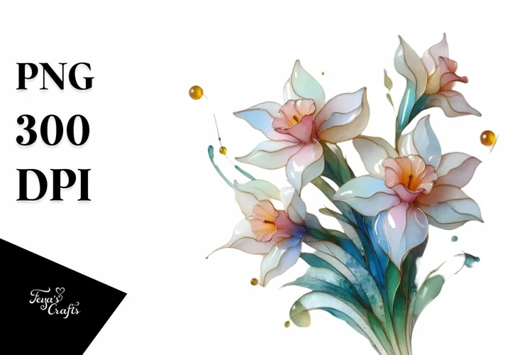 Glossy Narcissus Art,High-Res PNG