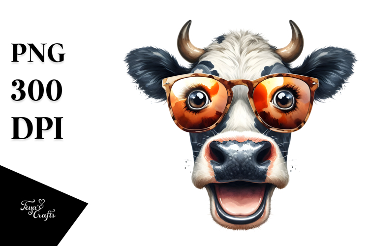 Funny Cow with Crazy Sunglasses PNG