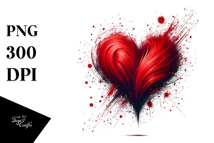 Red Paintbrush Style Heart, Watercolor PNG
