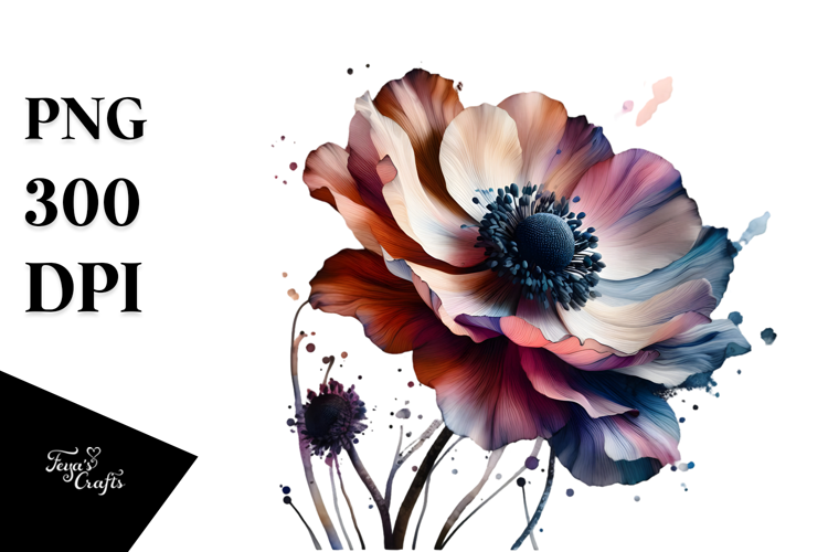 Anemone Watercolor Splash, PNG