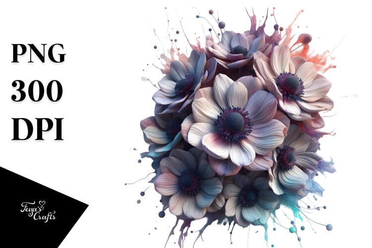 Anemone Watercolor Splash, PNG example image 1