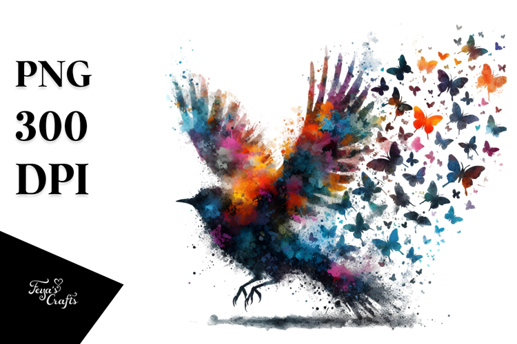 Colorful Bird with Butterfly Silhouettes PNG