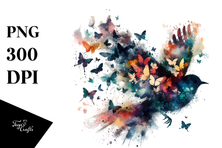 Colorful Bird with Butterfly Wings, Transparent PNG