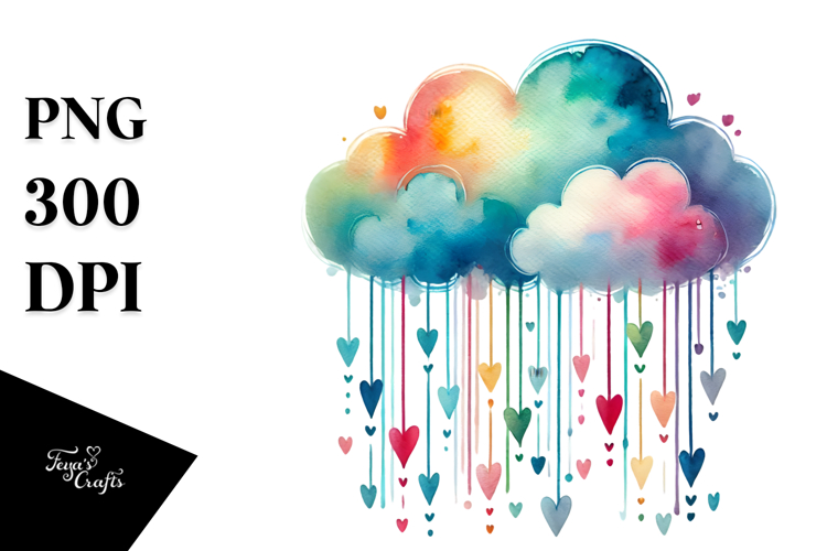 Simple Cloud with Hanging Hearts PNG