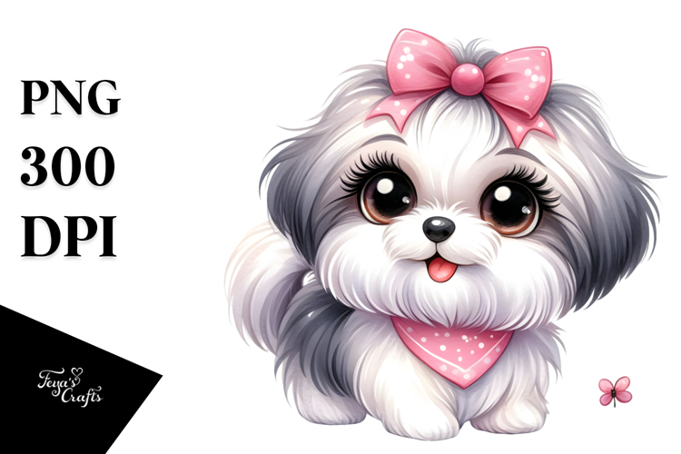 Watercolor Cartoon Havanese, High-Res PNG