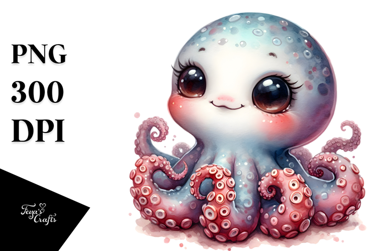 Baby Octopus with Big Eyes PNG