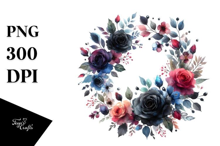 Abstract Black Roses Floral Frame