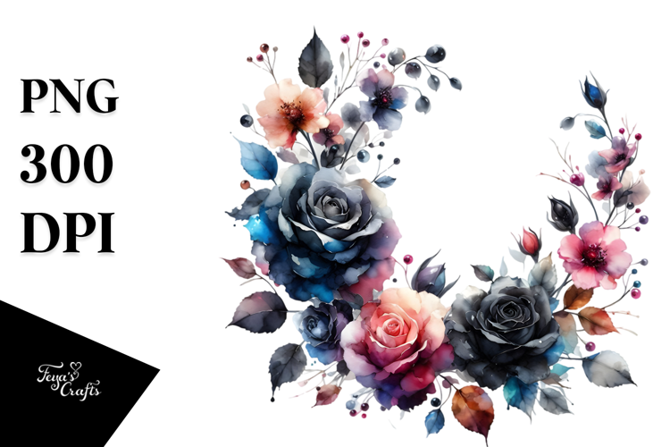 Abstract Black Roses Floral Frame