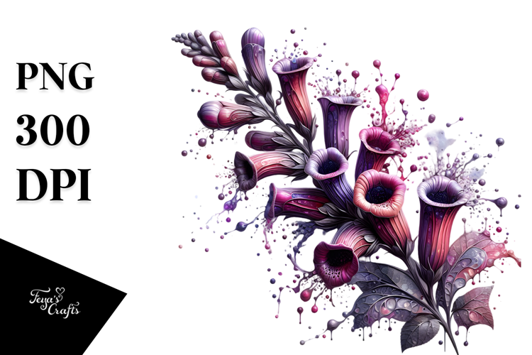 Shiny Foxglove Watercolor Splash, PNG