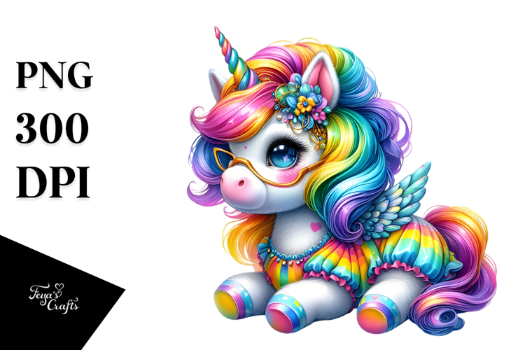 Cute Unicorn with Floral Wreath PNG