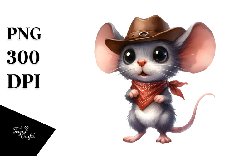 Watercolor Mouse with Hat and Bandana Standing | Clipart
