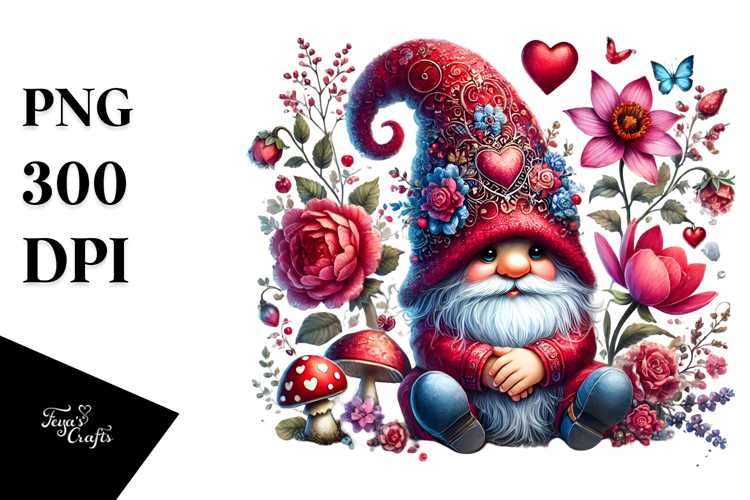 Colorful Valentines Gnome, High-Res PNG