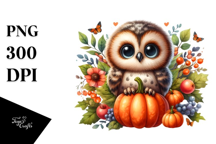 Quirky Baby Owl Pumpkin Scene | Sublimation | Clipart