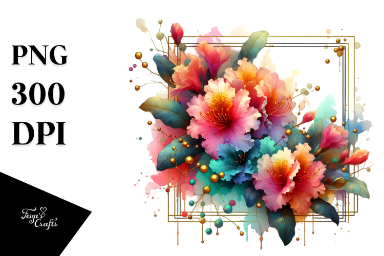 Colorful Rhododendron Watercolor Splash, PNG