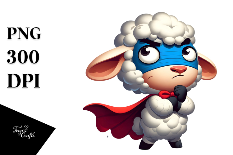 Whimsical Lamb with Superhero Cape, Transparent PNG