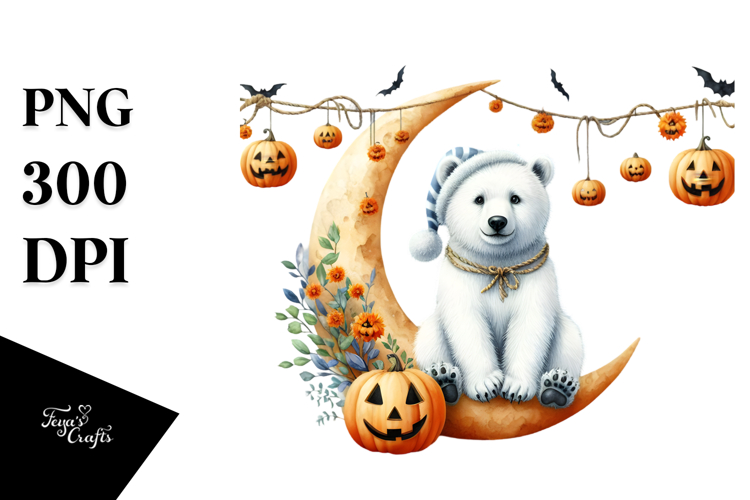 Watercollor Polar Bear Dressed for Halloween