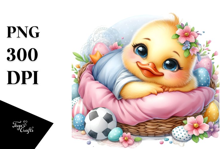 Vibrant Baby Duck Resting in Children Bed PNG