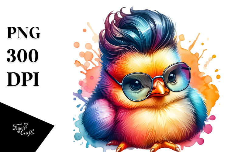 Watercolor Vibrant Drawing of a Cute Baby Chicken Sitting,