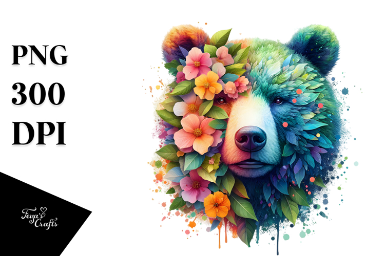Vibrant Bear with Flowers, 20 oz Tumbler