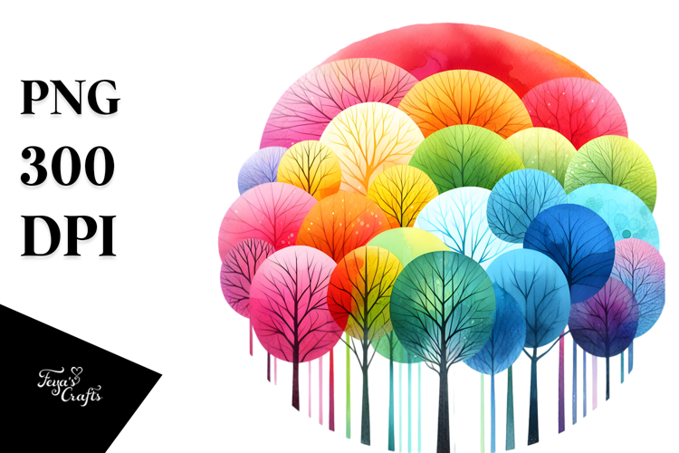 Colorful Rainbow Trees, Transparent PNG