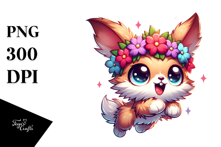 Cute Bunny with Flower Crown PNG