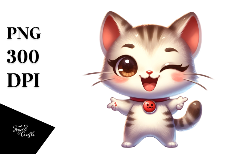 Cute Cartoon Cat with Mischievous Grin, PNG