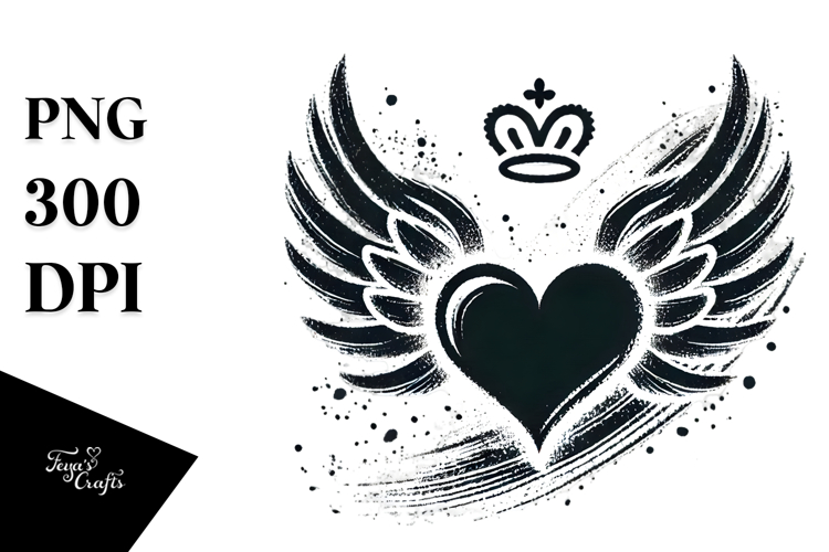 Heart with Wings and Crown PNG