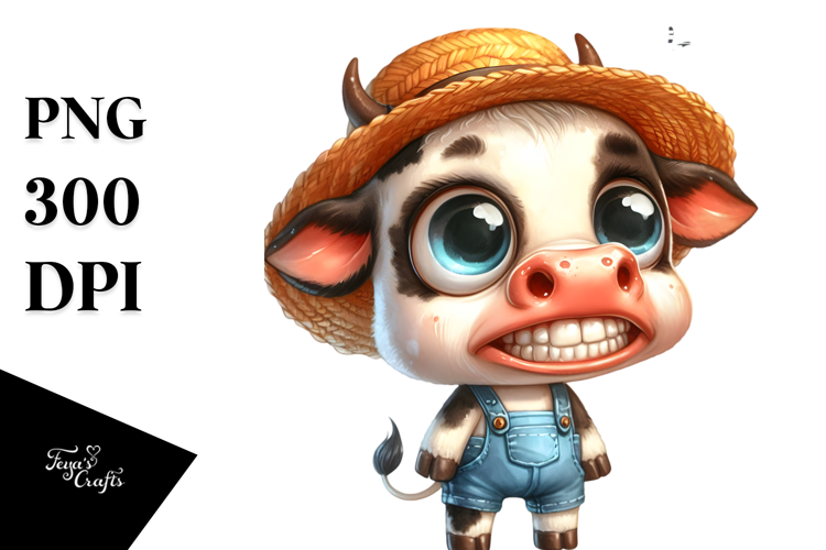 Expressive Baby Cow with Sun Hat Standing Up example image 1