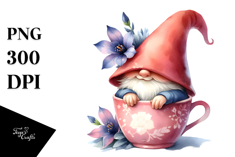 Cute GNOME with Lobelia Floral PNG