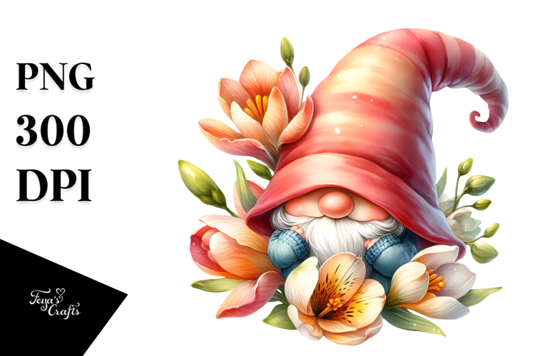 Cute Gnome with Freesia, Transparent PNG