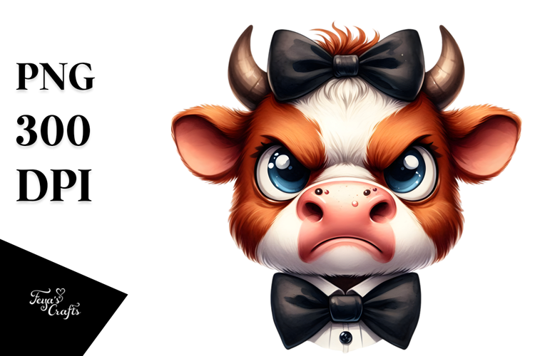 Watercolor Funny Cow with Bow and Tie