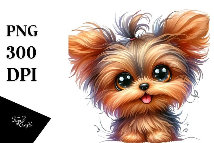 Happy Yorkipoo Watercolor PNG example image 1
