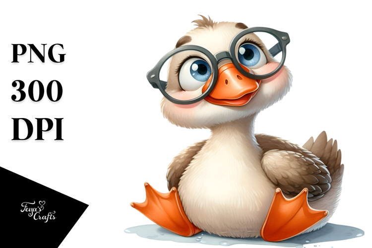 Funny Goose Sitting with Big Eyes | Watercolor Clipart
