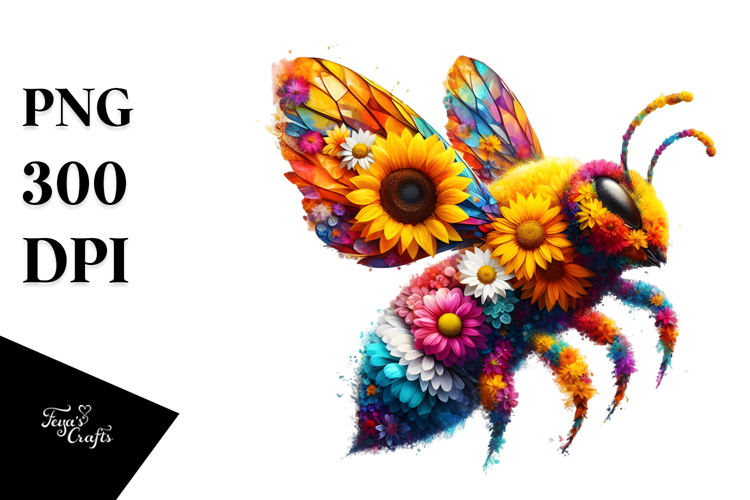 Vibrant Watercolor Bee with Floral Body PNG