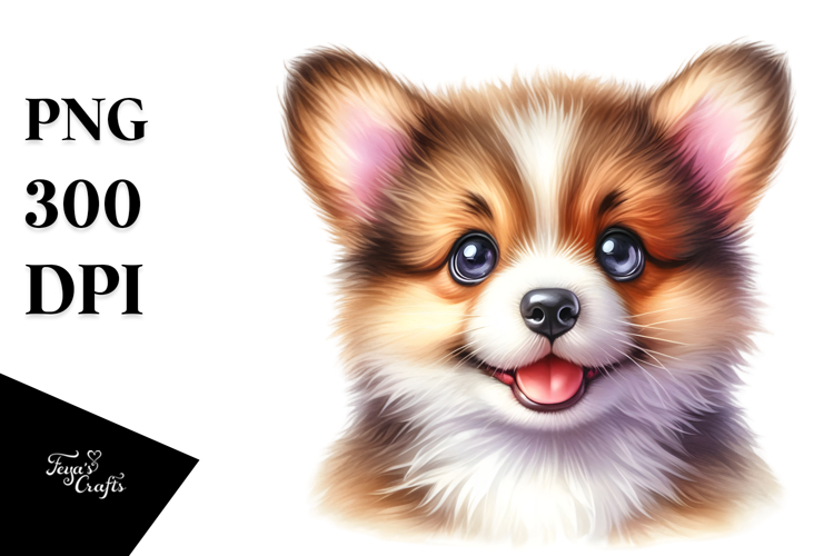 Happy Pembroke Welsh Corgi, Watercolor PNG
