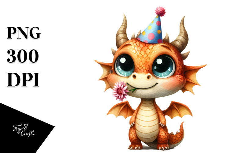 Baby Dragon with Big Eyes | Watercolor Clipart
