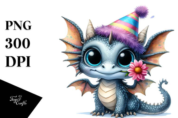 Baby Dragon with Big Eyes | Watercolor Clipart