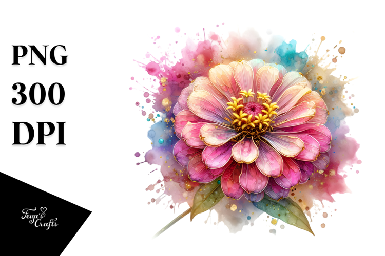 Bright Zinnia, Watercolor PNG