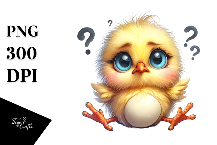 Watercolor Big Eyes Goofy Teeth Baby Chick Sitting