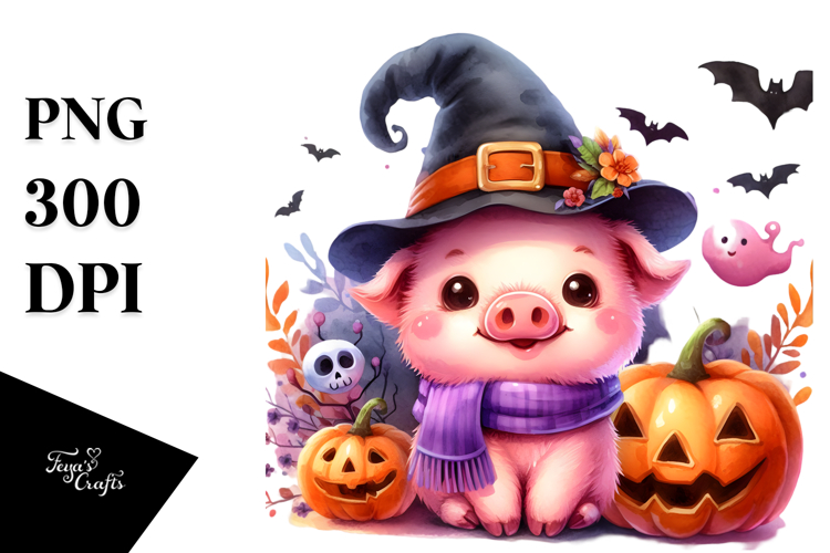 Cute Baby Pig Halloween PNG