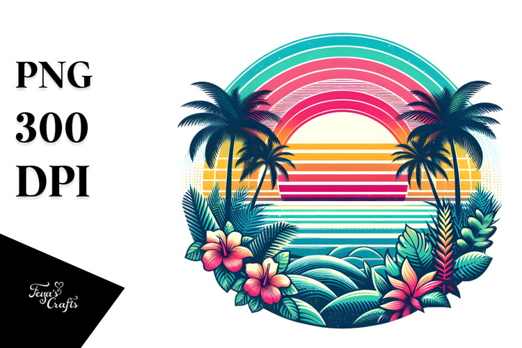 Retro Tropical Rainbow Sunset Tshirt