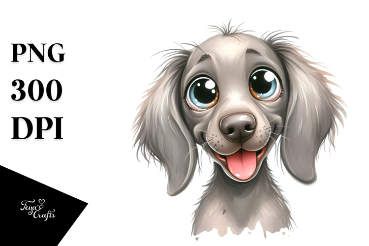 Playful Weimaraner Cartoon, High-Res PNG