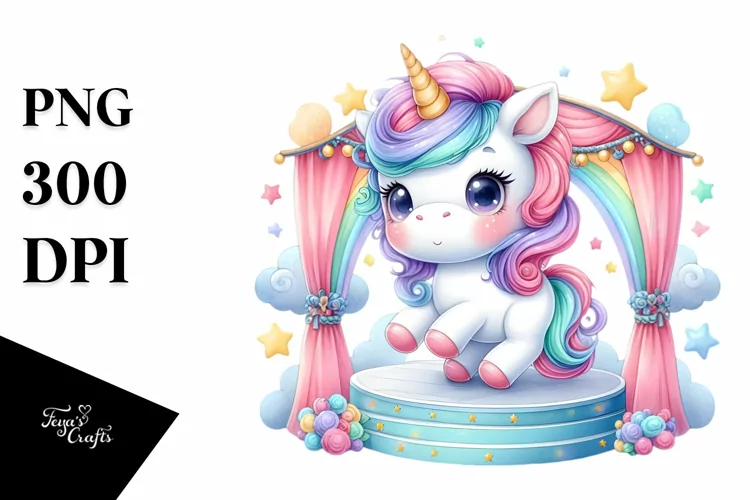 colorful Unicorn with Stage PNG