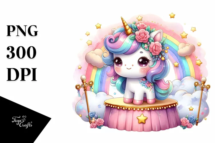 colorful Unicorn with Stage PNG