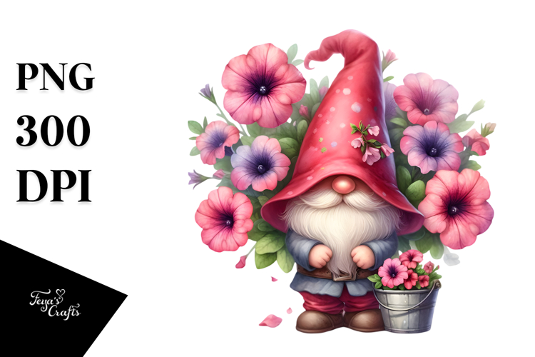 Cute GNOME with Lobelia Floral PNG