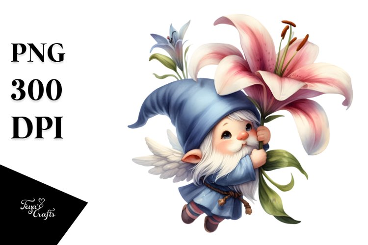 Adorable Gnome with Lily, PNG