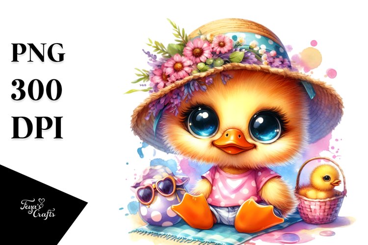 Cute Baby Duck Cuddling, PNG example image 1