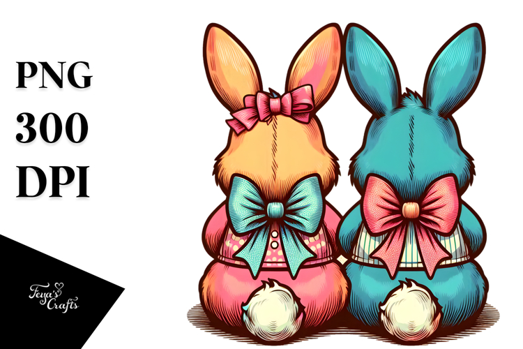 Colorful Retro Bunny with Vintage Bow PNG